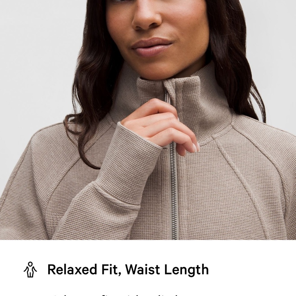 New-Lululemon athletica Scuba Cropped Funnel-Neck Half Zip Sweatshirt - Tan - Picture 13 of 14